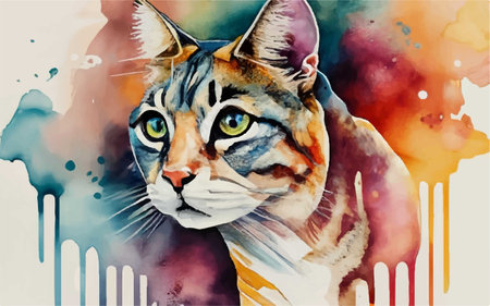 watercolor portrait of a cat with a multicolored background.のイラスト素材