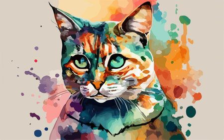 Colorful watercolor portrait of a cat. Vector illustration for your designのイラスト素材