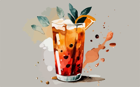 Cocktail with orange and ice in watercolor style. Vector illustration.のイラスト素材