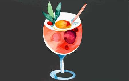 Illustration of a cocktail in a glass on a dark background.のイラスト素材