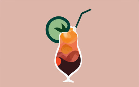 Cocktail with a straw. Vector illustration in flat style.のイラスト素材