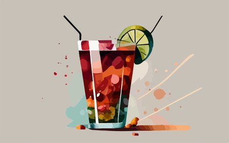 Cocktail with lime and ice. Vector illustration in flat styleのイラスト素材