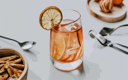 Cocktail with orange and ice on a gray background. Vector illustration.のイラスト素材