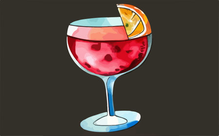 Illustration of a cocktail in a glass on a dark background.のイラスト素材