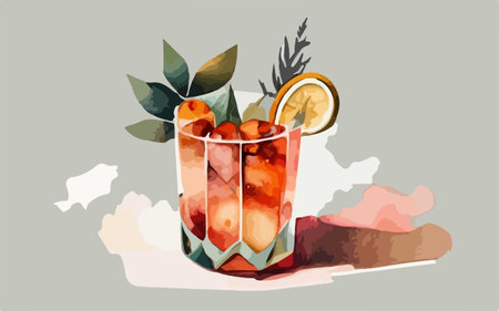 Cocktail with orange, lemon and berries. Vector illustration.のイラスト素材