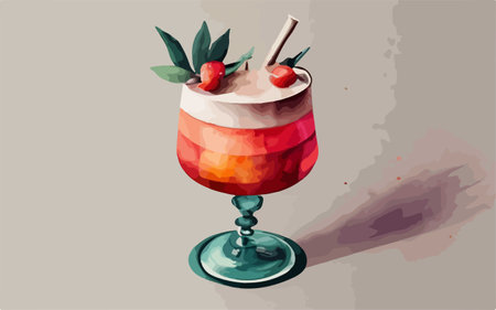 Illustration of a cocktail in a glass with a straw and berriesのイラスト素材