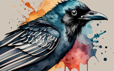 Crow on watercolor background. Hand drawn vector illustration for your designのイラスト素材