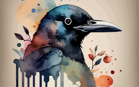 Crow on watercolor background. Vector illustration. Eps 10.のイラスト素材