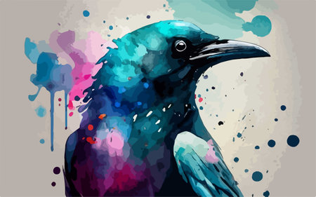 Illustration of a crow in watercolor style. Vector illustration.のイラスト素材