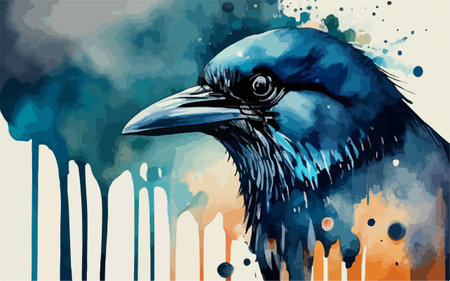 Vector illustration of a crow in watercolor style. Hand-drawn illustration.のイラスト素材