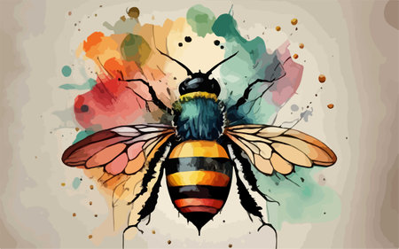 Illustration of a bee on watercolor background. Vector illustration.のイラスト素材
