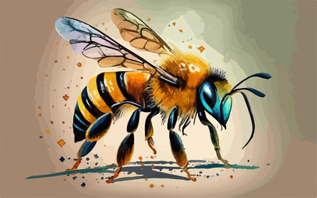 Illustration of a bee on a grunge background with space for textのイラスト素材