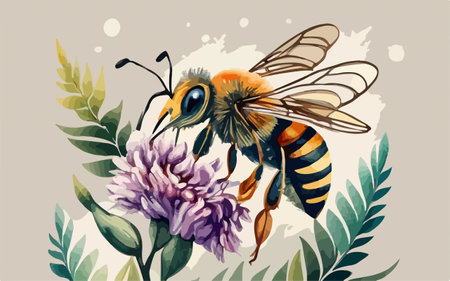 Honey bee on a flower. Illustration in vector format.のイラスト素材