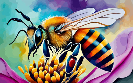 Honey bee on a flower. Illustration in vector format.のイラスト素材