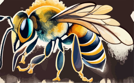 Honey bee on black background. Vector illustration. Eps 10.のイラスト素材