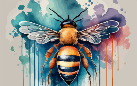 Illustration of a bee on watercolor background. Vector illustration.のイラスト素材