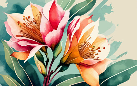 Beautiful flowers on a watercolor background. Hand-drawn illustration.のイラスト素材