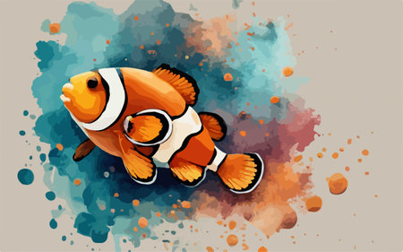 Clownfish on watercolor splashes background. Vector illustration.のイラスト素材