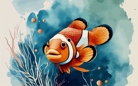 Clown fish on watercolor background. Vector illustration for your designのイラスト素材