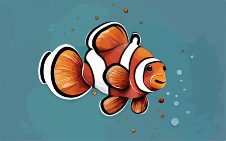 Clown fish in cartoon style on blue background. Vector illustration.のイラスト素材