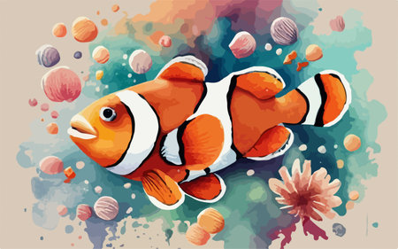 Clown fish on the watercolor background. Vector illustration for your designのイラスト素材