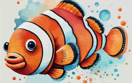 Illustration of an isolated clownfish on a watercolor background.のイラスト素材