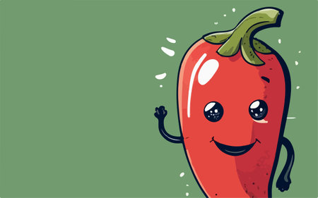 Illustration of a smiling paprika on a green background with space for textのイラスト素材