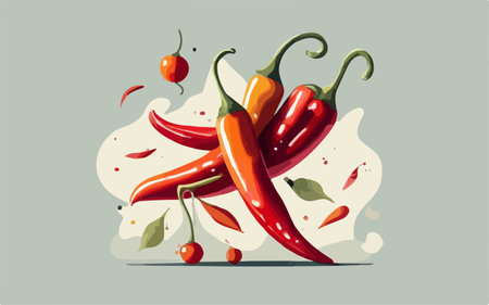 Illustration of hot chili peppers on a white background. Vector illustration.のイラスト素材