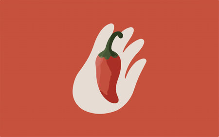 chili pepper on a red background, vector illustration, hand drawingのイラスト素材