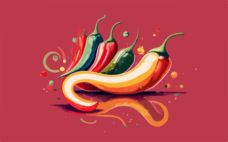 Chili peppers. Vector illustration of a chili pepper on a red backgroundのイラスト素材