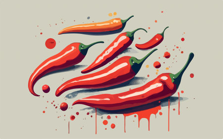 Red hot chili peppers on a gray background. Vector illustration of vegetables.のイラスト素材