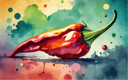 Red hot chili pepper on a watercolor background. Vector illustration.のイラスト素材