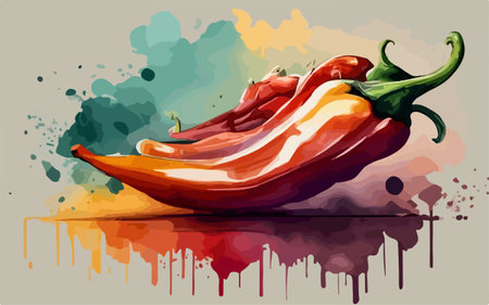 Illustration of a hot chilli pepper with watercolor splashesのイラスト素材
