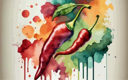 Red hot chili pepper on a watercolor background. Vector illustration.のイラスト素材