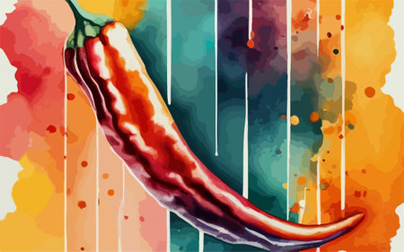 Illustration of hot chilli pepper on colorful watercolor background.のイラスト素材