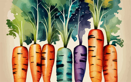 Vegetable background with carrots. Vector illustration in watercolor style.のイラスト素材