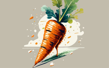 Carrot vector illustration. Hand drawn carrot with leaves and seeds.のイラスト素材
