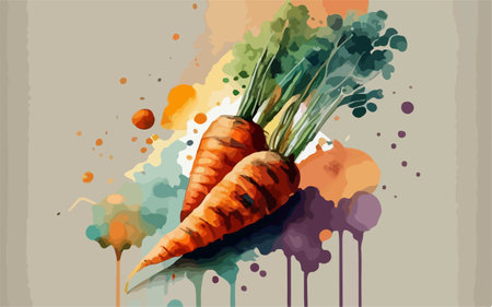 Carrot with watercolor splashes on grunge background. Vector illustration.のイラスト素材
