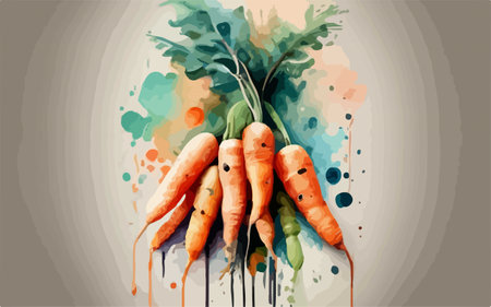 Bunch of fresh carrots with watercolor splashes. Vector illustration.のイラスト素材