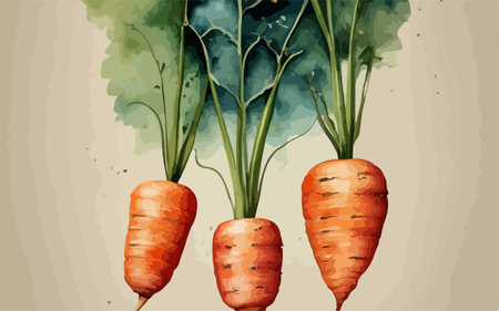 Carrots on watercolor background. Hand-drawn illustration. Vector.のイラスト素材