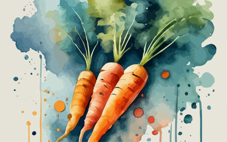 Carrots on watercolor background. Hand drawn illustration. Vector.のイラスト素材