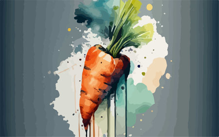 Vector illustration of a fresh carrot with watercolor paint splashes.のイラスト素材