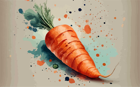Carrot with watercolor splashes on grunge background. Vector illustration.のイラスト素材