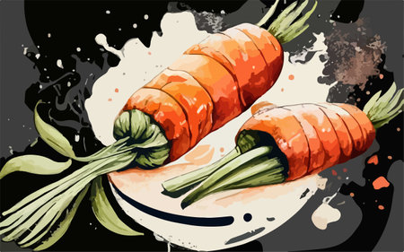 Illustration of carrot on a white plate with watercolor splashesのイラスト素材