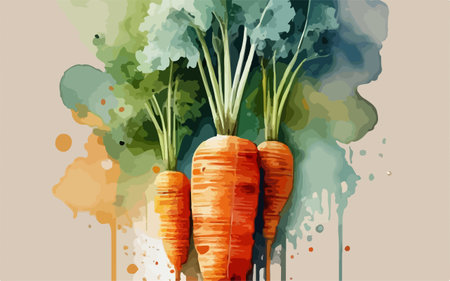 Fresh carrots on watercolor background. Hand drawn illustration. Vector.のイラスト素材