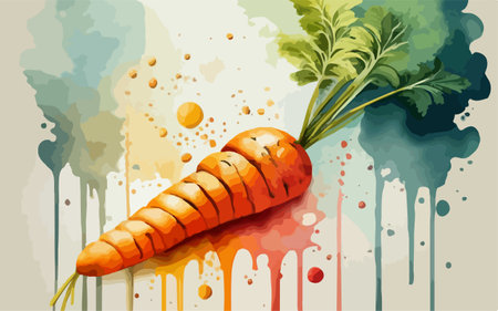 Carrot vector illustration with watercolor splashes. Organic food background.のイラスト素材