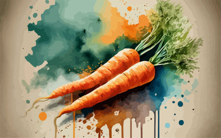 Carrot with watercolor splashes on grunge background. Vector illustration.のイラスト素材