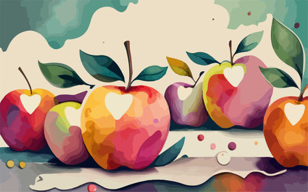 Fruit background with apples and leaves. Vector illustration for your designのイラスト素材