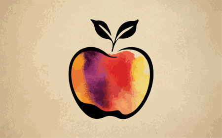 Apple vector illustration. Hand drawn watercolor apple. Vector illustration.のイラスト素材