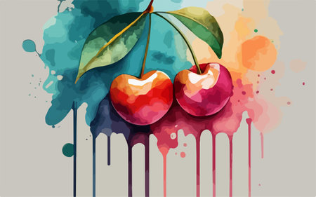 Cherry on watercolor background. Vector illustration. Eps 10.のイラスト素材